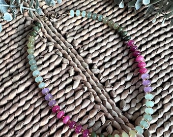 Handmade spring florals chunky natural stone necklace