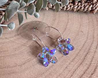 Handmade blue and purple glitter daisy resin earrings- Hoop OR ear wires!
