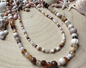 Handmade Sandy Beach shades glass and stone necklace