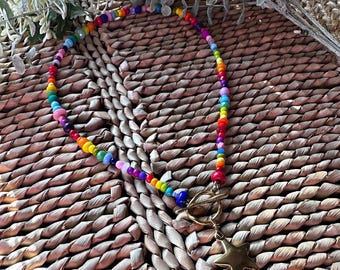 Handmade rainbow front fastening charm necklace