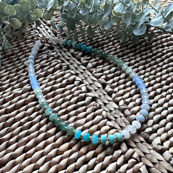 Handmade beach shades chunky natural stone and glass necklace