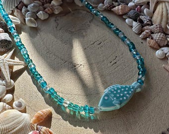 Handmade beach bright ceramic fish charm beaded necklace