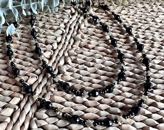 Handmade 'disco ball and stars' black beaded necklace