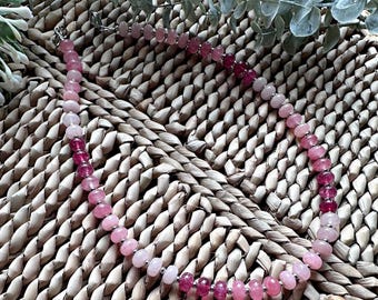 Handmade pink chunky natural stone necklace