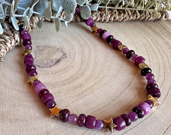 Handmade Berry shades natural stone beaded necklace