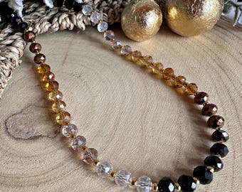 Handmade faceted glass gold tones beaded necklace