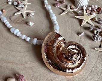 Handmade extra large conch shell beaded necklace