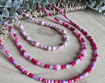 Handmade pink beaded necklace
