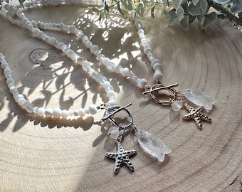 Handmade front fastening beaded charm necklace