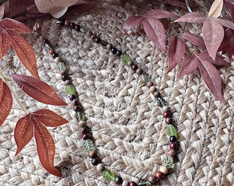 Handmade Autumn shades Czech glass leaf beaded necklace