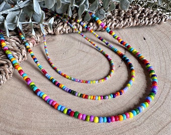 Handmade bright rainbow beaded necklace