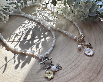 Handmade front fastening beaded charm necklace