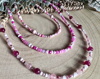 Handmade pink beaded necklace