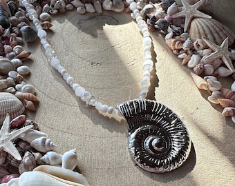 Handmade extra large conch charm beaded necklace