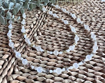 Handmade 'disco ball and stars' white beaded necklace