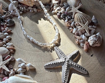 Handmade extra large starfish charm beaded necklace