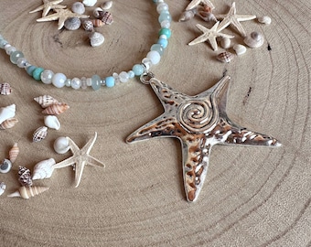 Handmade extra large starfish beaded necklace