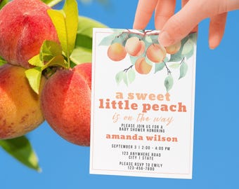 Plantilla de invitación para baby shower "Un dulce melocotón está en camino"