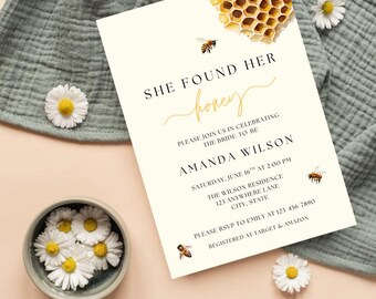 Plantilla de invitación para despedida de soltera "Ella encontró su miel"