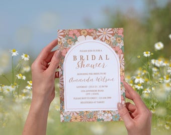 Plantilla de invitación para despedida de soltera con margaritas en flor