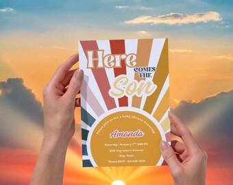 Plantilla de invitación para baby shower "Aquí viene el sol"