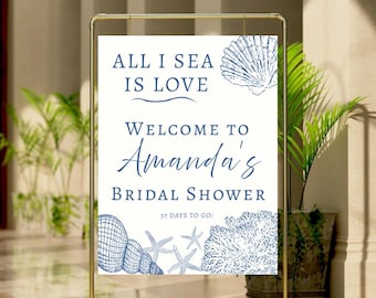 Plantilla de cartel de bienvenida para despedida de soltera "All I Sea Is Love"