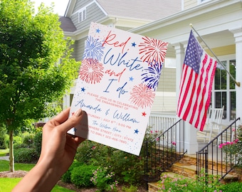 Plantilla de invitación para fiesta de compromiso con "Rojo, Blanco y Sí",