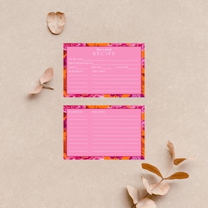 Love Is In Bloom Pink and Orange Bridal Shower Recipe Card Template
