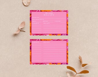 Plantilla de tarjeta con receta para despedida de soltera en rosa y naranja "Love Is In Bloom"