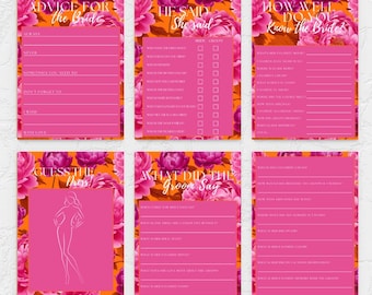 Plantillas de juegos para despedidas de soltera en rosa y naranja Love is in Bloom