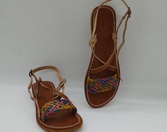 handmade leather sandals for women, artisanal leather summer sandals for women, woven leather slippers for women, summer beach sandals women