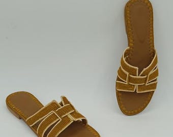 Sandalias marroquíes de rafia hechas a mano para mujer, sandalias de boda, regalo artesanal, calzado de verano, sandalias de rafia para mujer, sandalias tipo mule de rafia