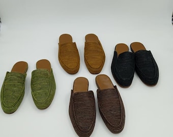 Mocasines de rafia marroquí hechos a mano para hombre: zapatos de boda, regalo artesanal, calzado natural de verano, zapatos de rafia para hombre