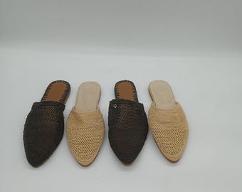Handgemaakte Marokkaanse raffia loafers voor dames, bruidsschoenen, ambachtelijk cadeau, natuurlijke zomerschoenen, raffia schoenen voor dames, raffia muiltjes voor dames