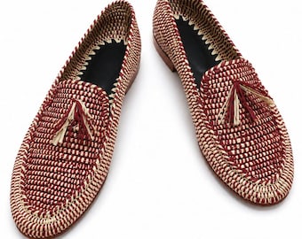 Mocasines de rafia marroquí hechos a mano para hombre: zapatos de boda, regalo artesanal, calzado natural premium, zapatos de rafia hechos a mano para hombre.