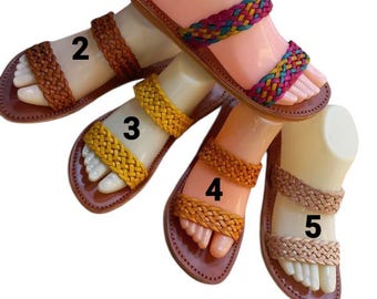 handmade leather sandals for women, artisanal leather summer sandals for women, woven leather slippers for women, summer beach sandals women