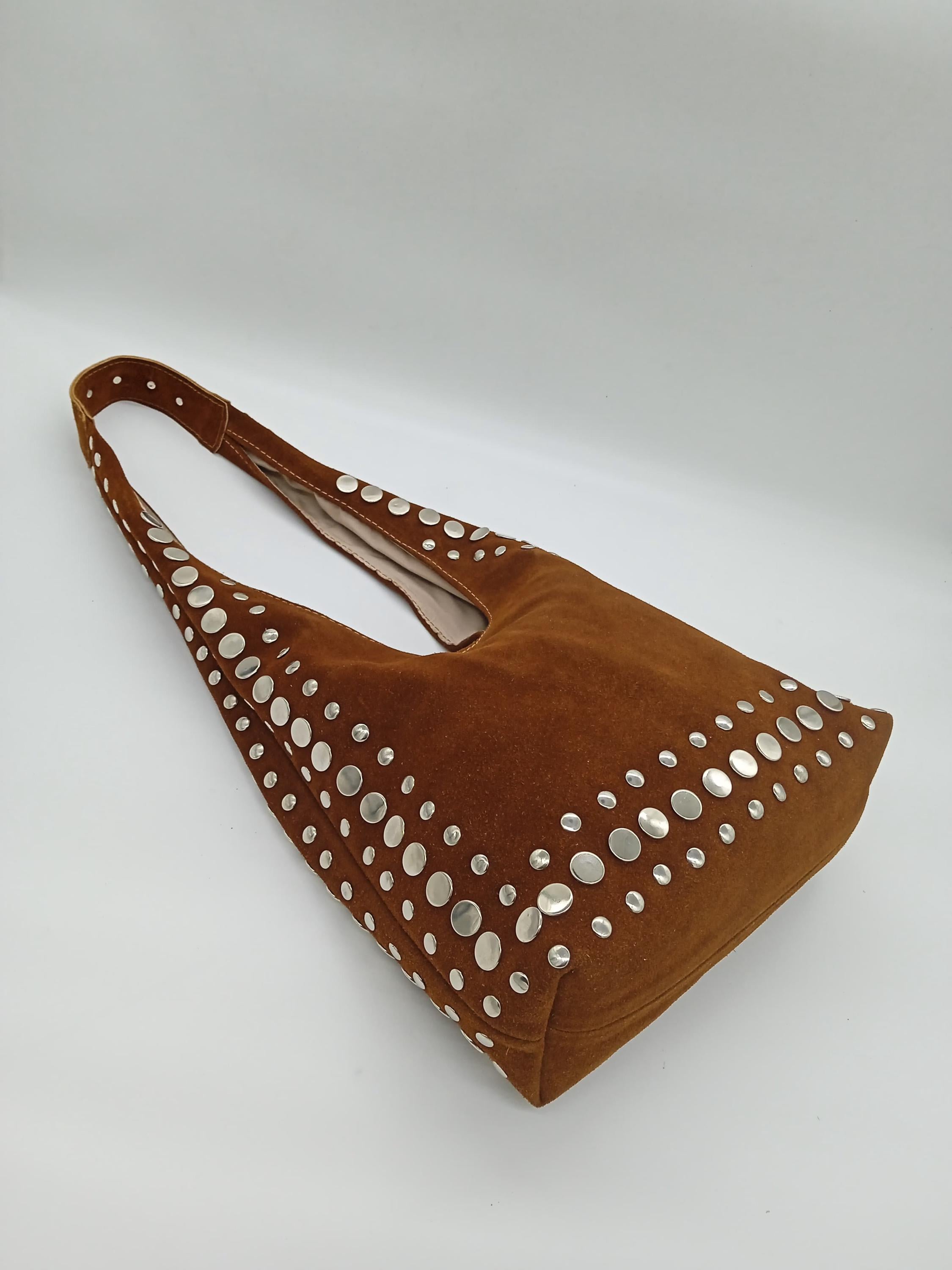 Studded Suede Shoulder Bag, Women Studded Bag, Studded Leather Bag