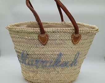 Handwoven Moroccan Straw Bag with Leather Handles – Palm Leaf Tote for Shopping, Beach & Everyday Use