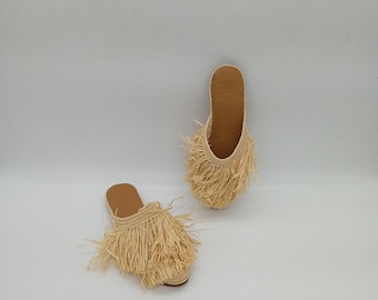 Handgemaakte Marokkaanse raffia loafers voor dames, bruidsschoenen, ambachtelijk cadeau, natuurlijke zomerschoenen, raffia schoenen voor dames, raffia muiltjes voor dames