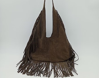 Bolso de hombro de piel con flecos, bolso de flecos para mujer, bolso de piel con tachuelas, bolso de piel para festivales, bolso de hombro con tachuelas para mujer, regalo para ella