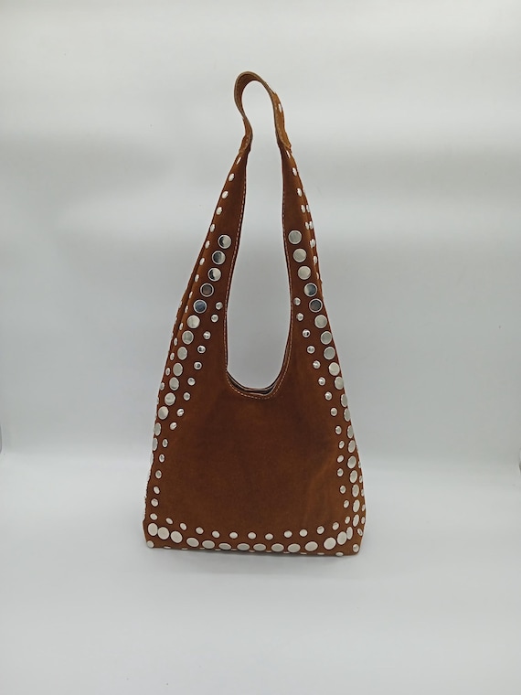 Studded Suede Shoulder Bag, Women Studded Bag, Studded Leather Bag
