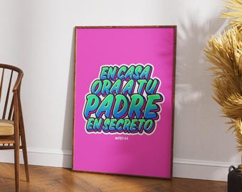 Orar En Secreto - Mateo 6:6 | Arte cristiano minimalista | Póster espiritual imprimible