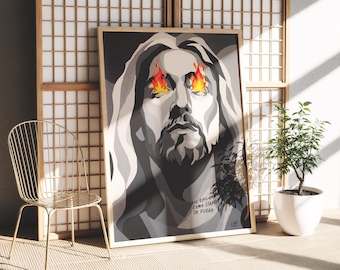 Apocalipsis 19:12 Arte Cristiano Jesús Ojos de Fuego, Pintura Original Imprimible, Cuadro Moderno Fuego, Decoracion Bíblica Joven
