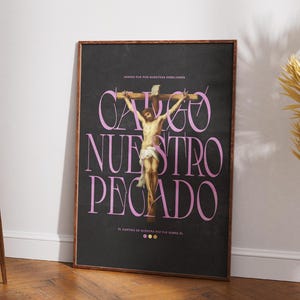 Cargó Nuestro Pecado Arte Cristiano Isaías 53, Cuadro Moderno Cruz de Jesús, Póster Tipográfico Pascua, Decoración Fe Digital