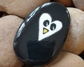 Penguin Heart Rock Art, Painted Stone