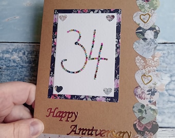 34th anniversary card, wedding anniversary, UK seller