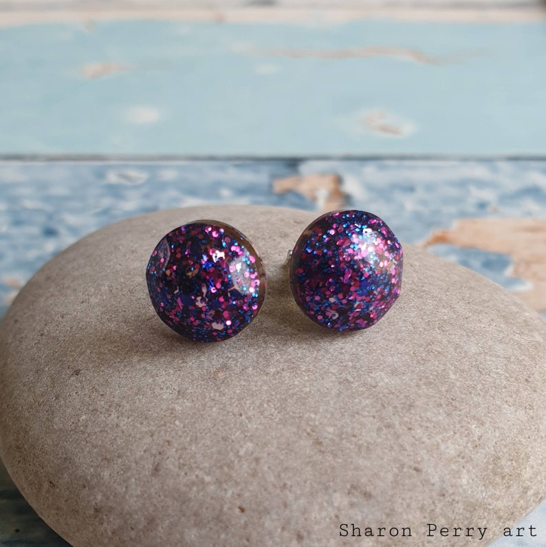 stainless steel choice of colours resin and glitter Round Stud earrings