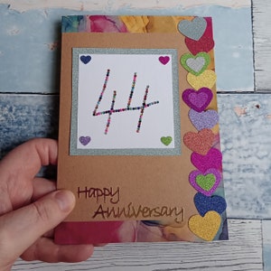 44th anniversary card, wedding anniversary, UK seller, 44 Glitter hearts