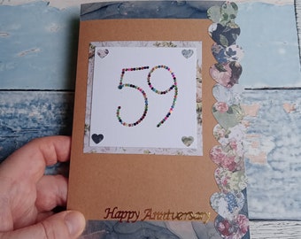 59th anniversary card, wedding anniversary, 18x12.5cm, UK seller