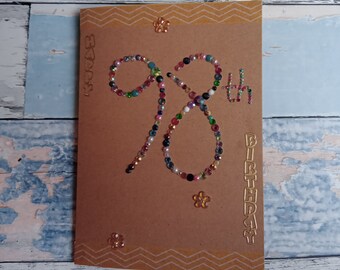 98th greeting card, birthday, blank numbered card, blank inside, 98